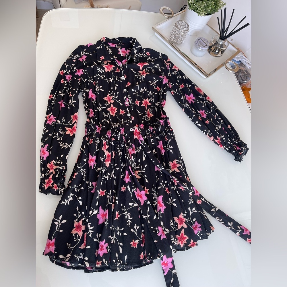 Free People Black and Pink Floral Long Sleeve Dress - Picture 12 of 16